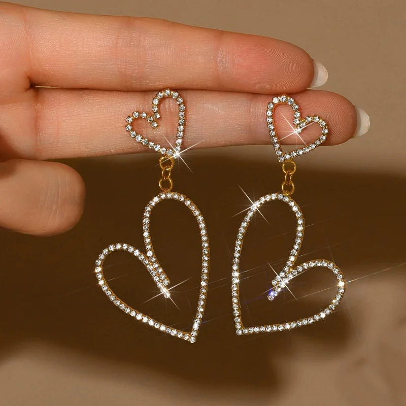 Exaggerated Big Name S925 Earrings 2025 Fashion New Temperament Earrings Net Red Heart-shaped Love Crystal Long Earrings Women