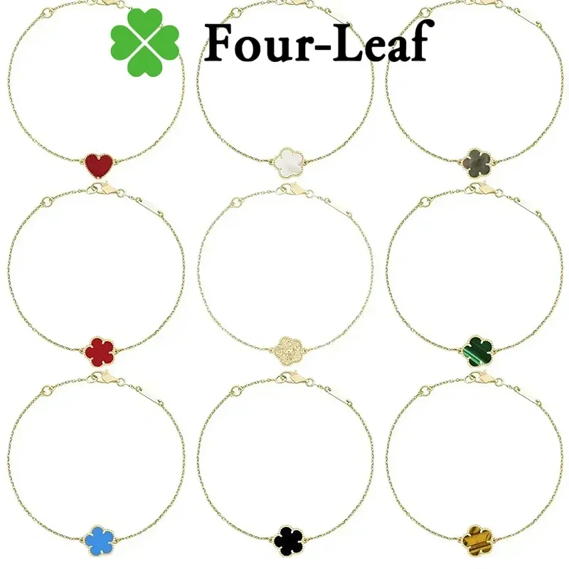 Hot Selling S925 Sterling Silver Lucky Four Leaf  Leaf Clover Women's White Fritillaria Bracelet Jewelry for Girlfriend Present