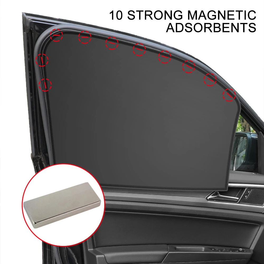 2Pcs Car Side Shield Sunshade Shading Car Window Magnetic Suction Sunscreen Heat Insulation Cloth Curtain Cover UV Protection