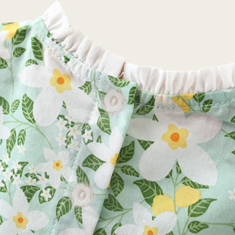 Summer New Sweet And Fresh Dress For Baby Girls Childrens Summer Thin Princess Dress Girls Green Flower Dress