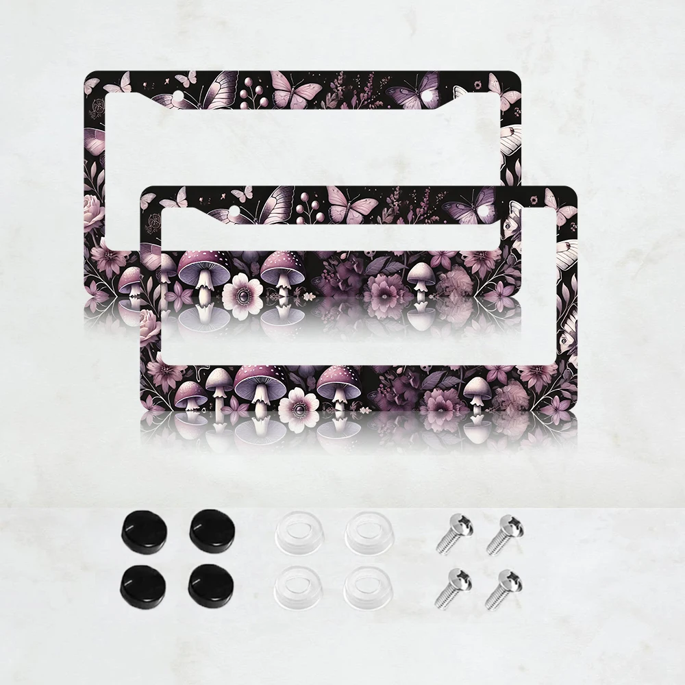 

Металлическая рамка для номерного знака с изображением бабочки и розового гриба, 2 шт., 6 x 12 дюймов, прочная и устойчивая к ржавчине, подходит для автомобилей
