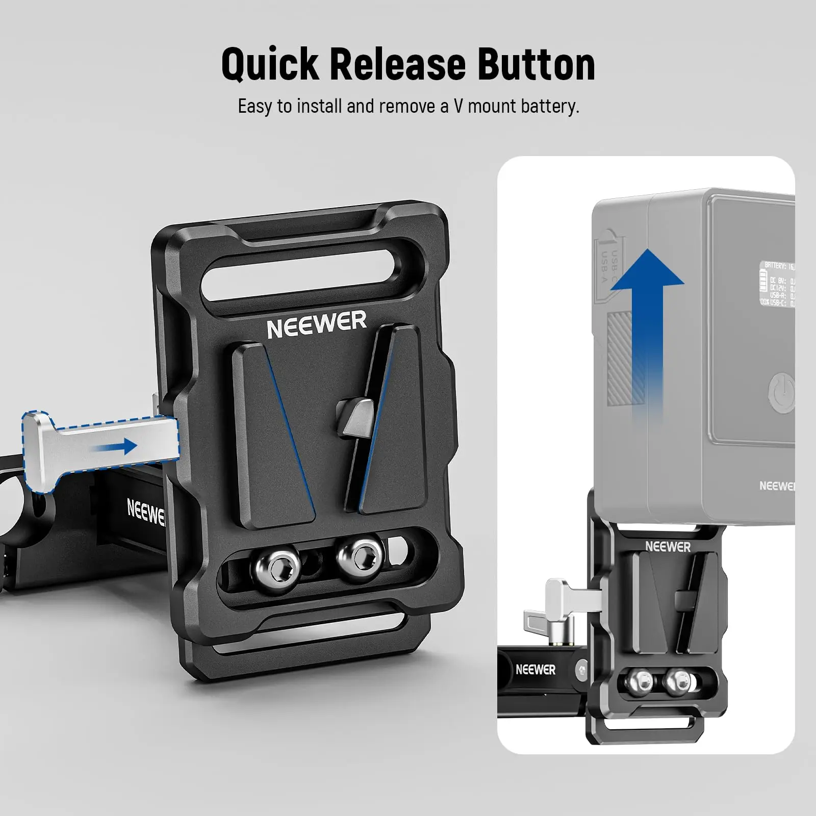 Neewer Mini Płytka Baterii V-Mount 180 °   Płytka baterii L-kształtna składana z blokadą V do SmallRig Shoulder Rig Sony FXLION Nano — zdjęcie produktu 4