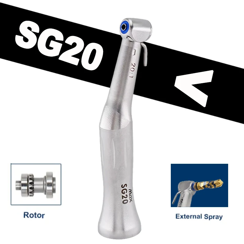 

SG20 contra angulo Dental Low Speed Handpiece 20:1 Reduction Implant Surgery Contra Angle Handpiece Air Turbine