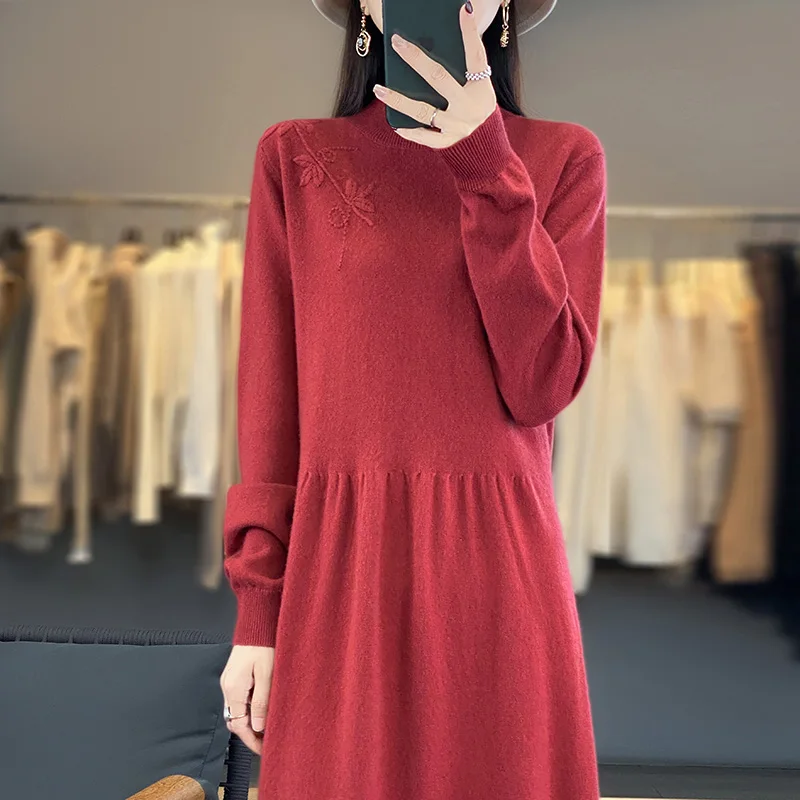 Women\'s Cashmere and Wool Knitting Dresses, Length-keen, Warm, Best Quality Female Dress, New Fashion, Winter, NJ01, 2023