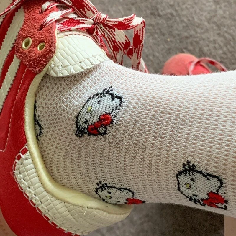 Kawaii Hello Kitty Mid-Calf Socks Sanrio Sock Anime Kt Jk Socks Y2K Thin Hollow Ins Cute Girl Bow Tie Hello Kitty Sock Gift