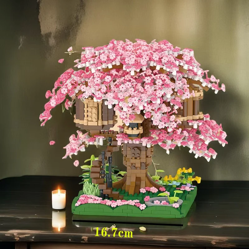 مجموعة مكعبات بناء منزل شجرة وردية صغيرة مكونة من 1680 قطعة، مناسبة للهالوين/يوم العطاء/عيد الميلاد/عيد الفصح/هدايا اليوم #5