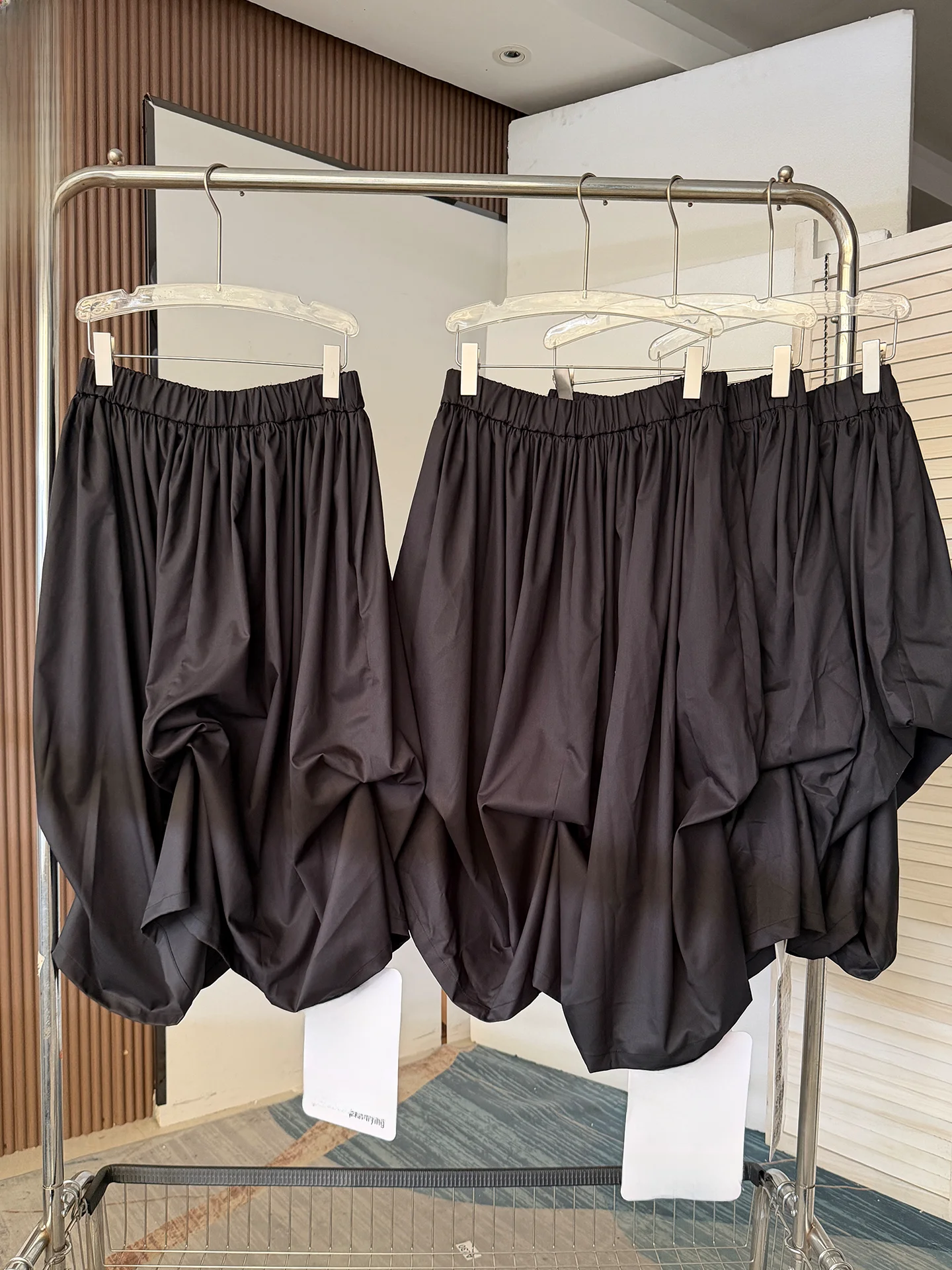 Dark Shape Asymmetrical Hem High Waist Slimming Pleated Umbrella Skirt Mona Zhang Summer Collection Wide Leg Pants