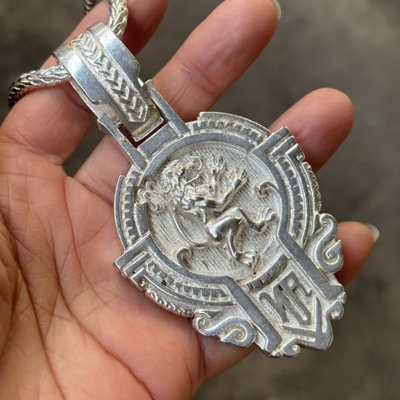 

2026 Trendy Handmade Ethnic Lion Head Pendant Necklace, Silver Plated Lucky Charm Neck Jewelry for Men