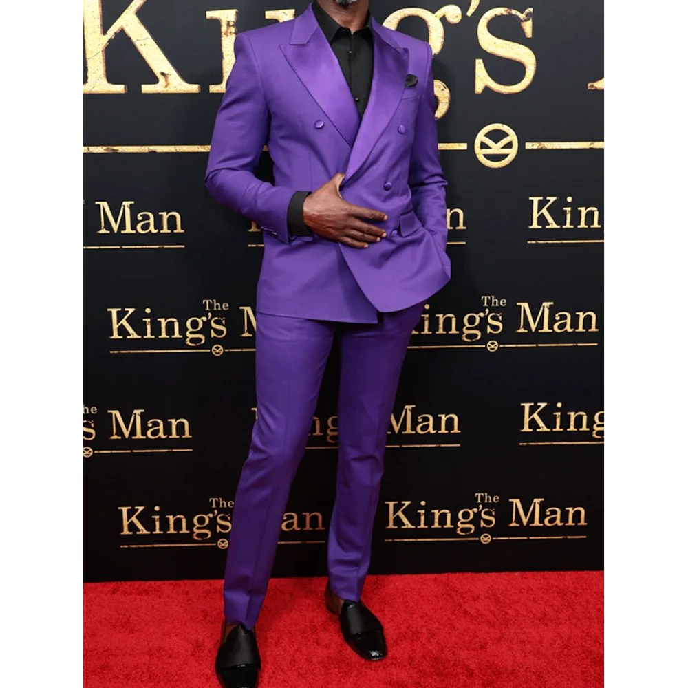 

Фиолетовый двубортный мужской костюм, комплект из двух предметов, деловая повседневная мужская одежда для торжественных случаев