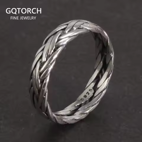 Viking Jewelry 925 Sterling Silver Braided Ring For Men And Women Couple Wedding Bands for Lovers