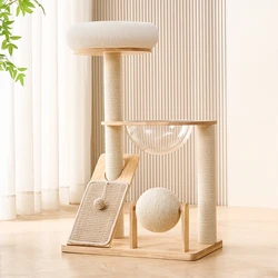 Árbol rascador de madera compacto para gatos con cama integrada