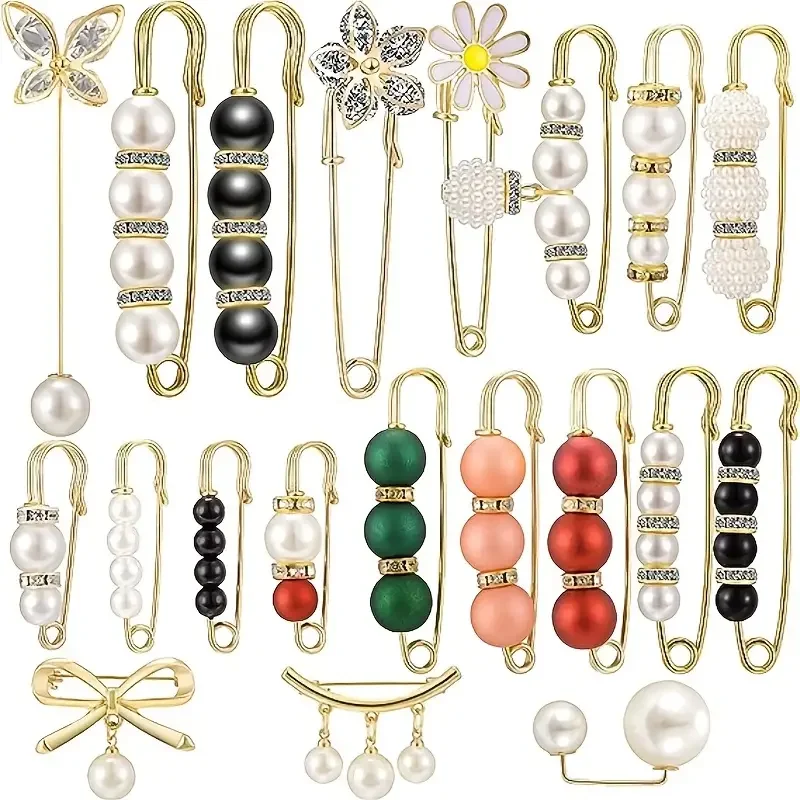 Complete Your Look with Elegance: 20pcs Women's Artificial Pearl Brooch & Clip Set