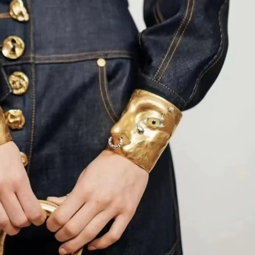 

Metal Exaggerated Open Bangle Five Senses Vintage Alloy Plated Eyes Bracelets Unique Europe American Style