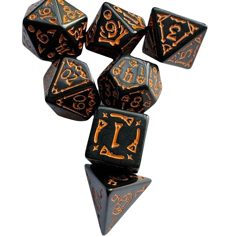 7pcs Hollowed Out Pattern Digital Dice Set for TRPG RPG COC Cthulhu D20 D12 D10 D8 D6 D4 Table Game Board Game and Dice Set