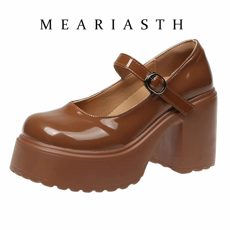 

Женские туфли Мэри Джейн на высоком каблуке, размер 42, осенняя коллекция 2026, из лакированной кожи, на массивной платформе, с ремешком на щиколотке