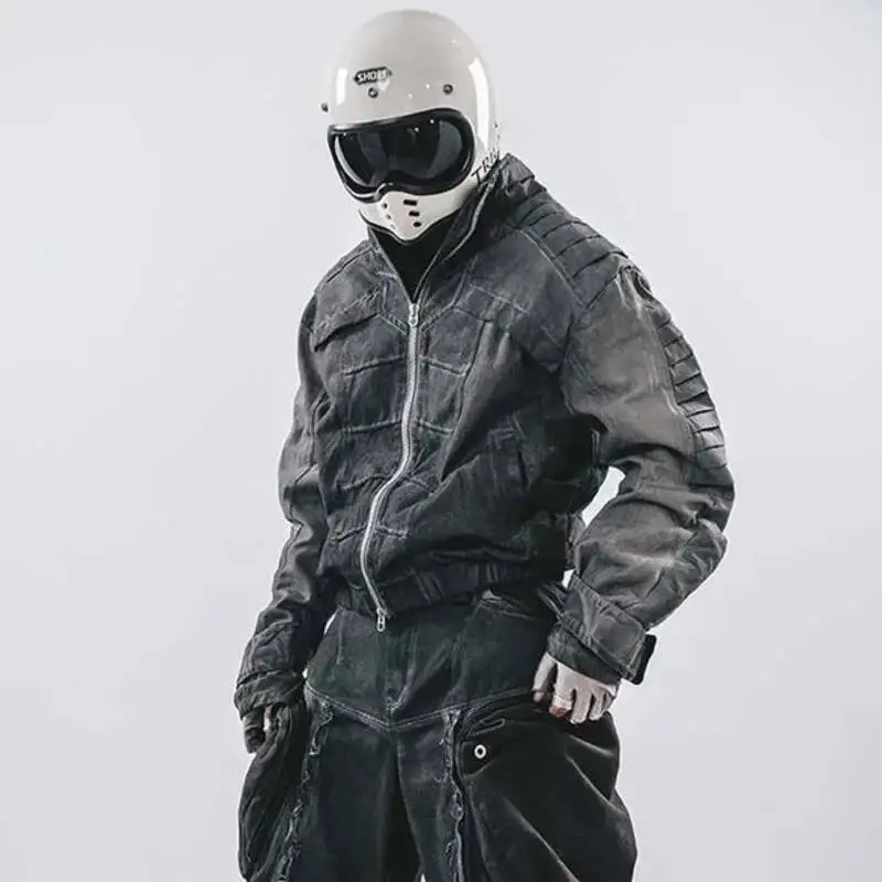 HKSH Autumn New Men Dark Waste Land Ins Stand Collar Three-Dimensional Dragon Spine Loose Retro Motorcycle Techwear Coat HK14470