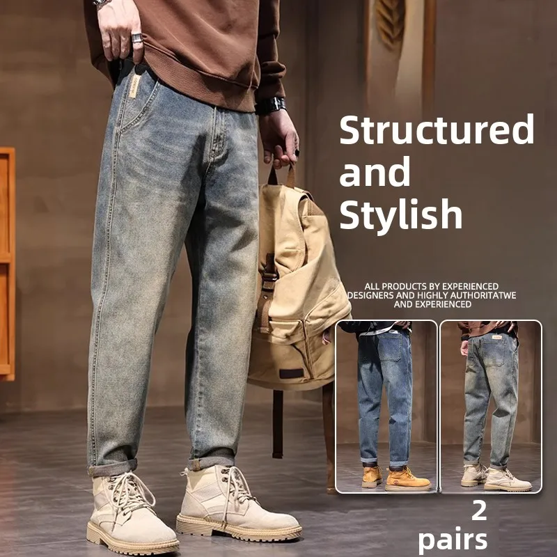 

Мужские джинсы Busin Casual, прямой крой, свободные, осенне-зимние, из хлопка, дышащие, износостойкие, комфортные, со средней посадкой, на молнии