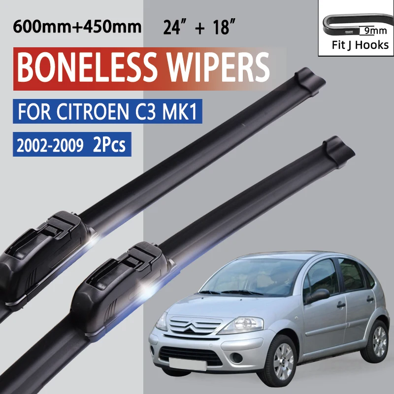 For Citroen C3 MK1 2002-2009 Car Wiper U-type Soft Rubber Boneless Wiper HD Quiet Durable Automotive Wiper 24\