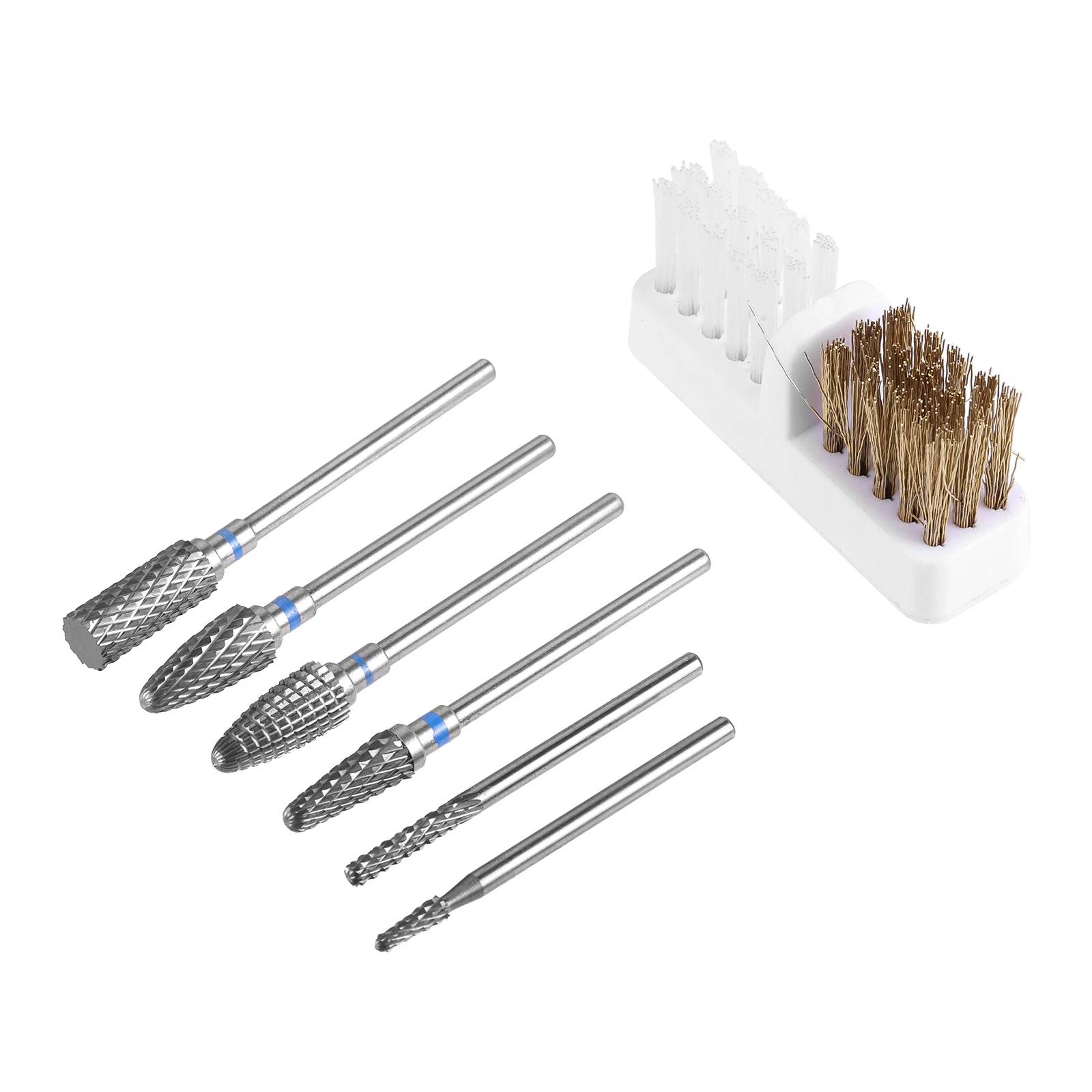 Brocas elétricas profissionais para unhas, 6 peças, haste de 3/32 ", com escova de limpeza para moagem, remoção, polimento, modelagem, corte grosso