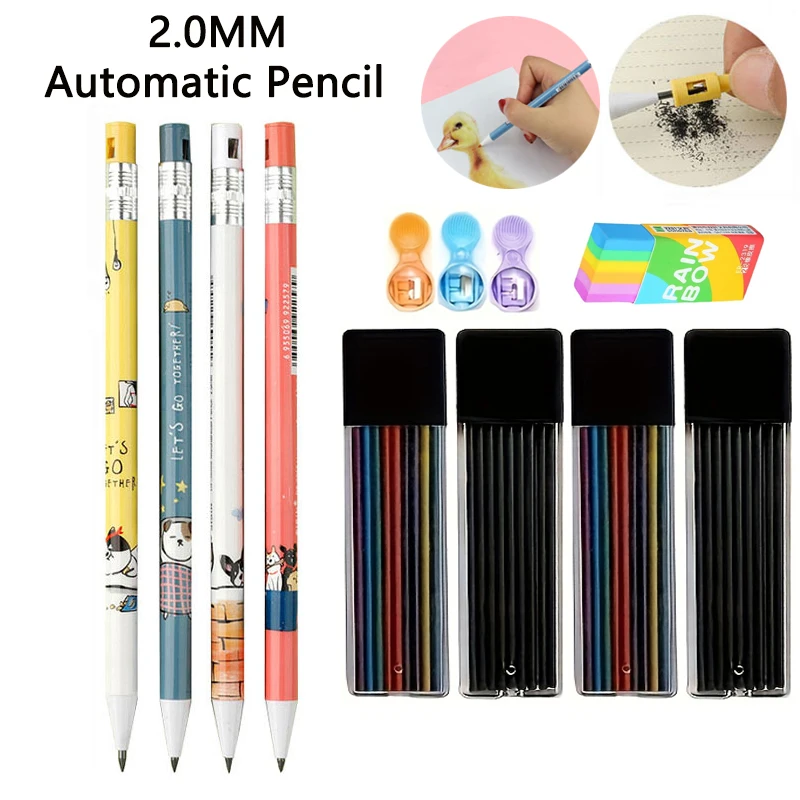 Creative Animals Cat Dog Mechanical Pencil Set With Pencil Sharpener 2.0mm 2B Automatic Pencil Lead Sketching Writing Supplies