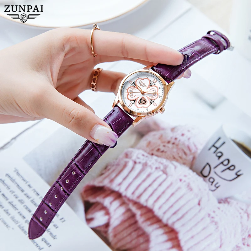 ساعة كوارتز بسوار جلدي ضد الماء من ZUNPAI للنساء ، ساعة يد للسيدات ، ساعة مربعة للفتيات ، أزياء تناظرية ، أصلي