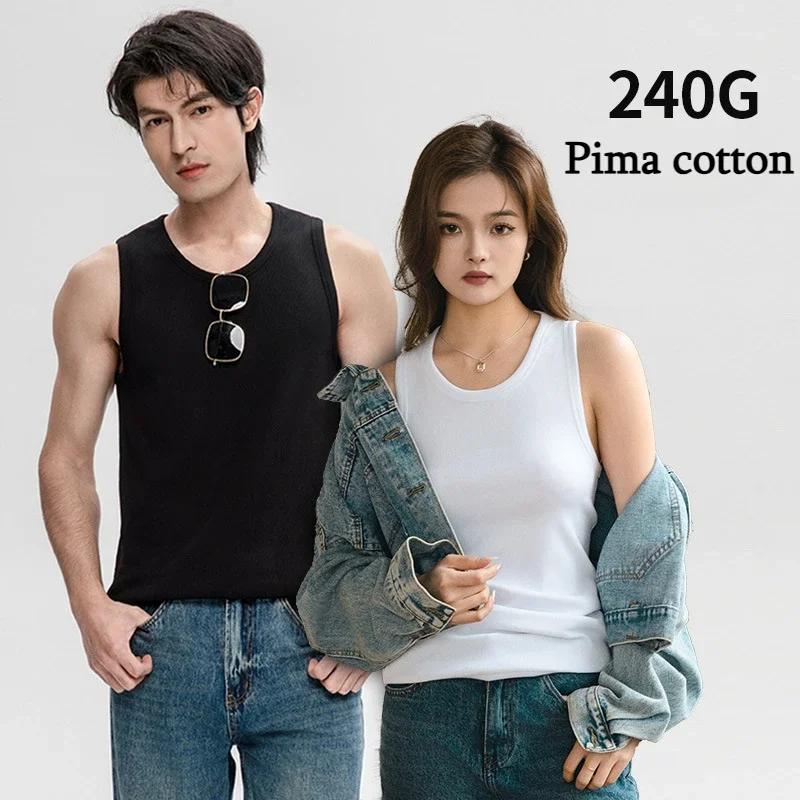 

2025 летняя мужская майка, повседневная футболка с круглым вырезом, роскошная хлопковая футболка для пар, спортивный мужской тонкий жилет, быстросохнущий женский жилет без рукавов для фитнеса