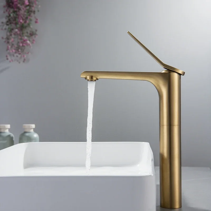 Brushed Gold Bathroom Faucet Brass Black White Basin Faucet Hot & Cold Sink Mixer Faucet Deck Mounted Lavatory