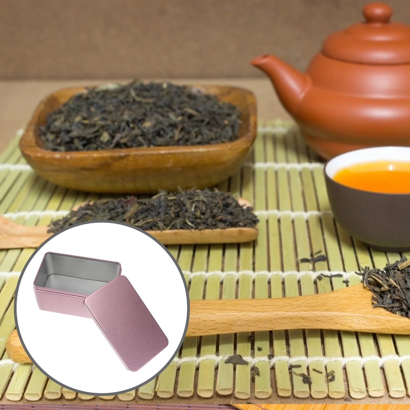 

Rectangular Tinplate Box Mini Portable Tea Leaf Storage Container Candy Organizer Home Storage Box 13x8x6cm Metal Tinplate Case
