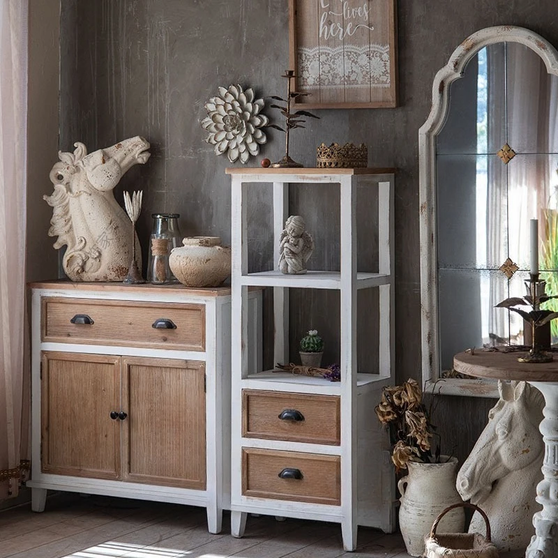 American retro solid wood shelf shelf storage storage cabinet