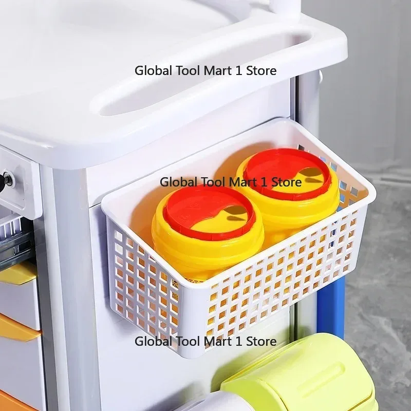 Hospital Double Row Anesth-esia Box ABS Medical Anes-thesia Trolley with 2 Different Buckets Garbage Classification