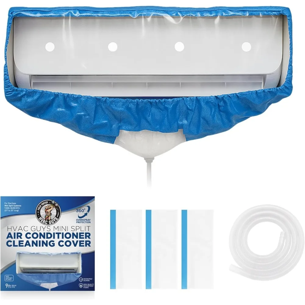 

360 Waterproof Mini Split Cleaning Bag Kit with Overspray Guards and Drain Hose for Systems 27in-39in