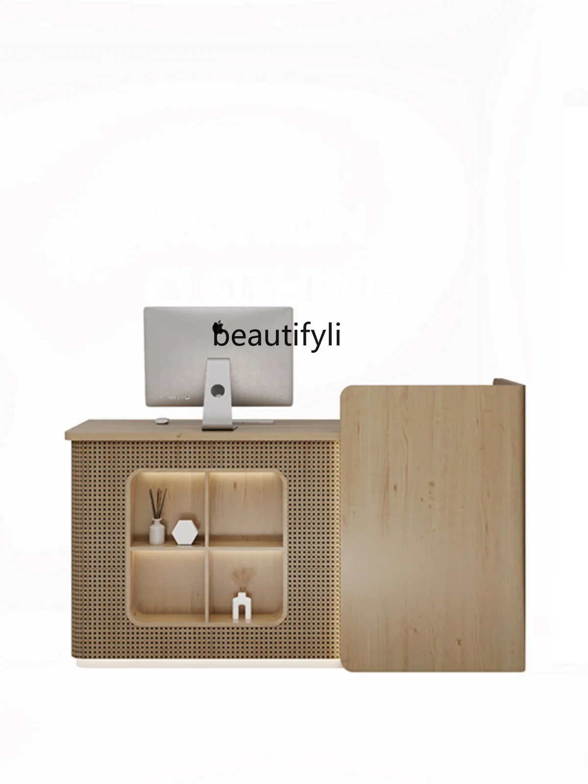 

Japanese-Style Simple Women's Clothing Store Rattan Reception Desk, Small Clothing Store Counter