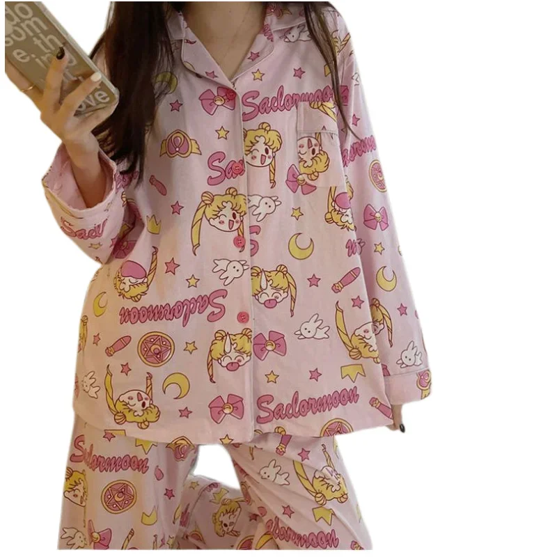 Japanese Sailor Moon spring and autumn cute kawaii pajamas women\'s long-sleeved trousers home service ins thin two-piece set