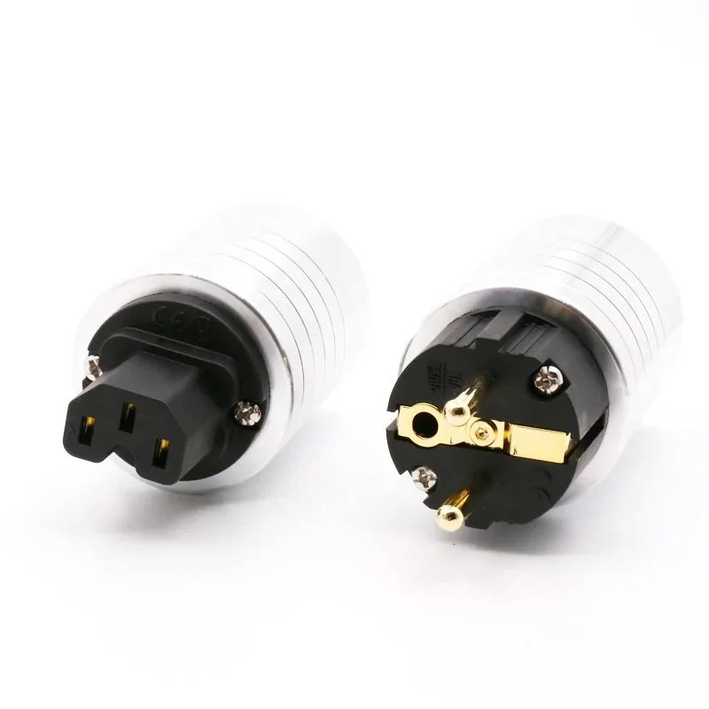 Conector de alimentación Hifi de audio BrassGold chapado en EU Schuko EUR + conector hembra IEC para cable de alimentación hifi enchufes de la UE
