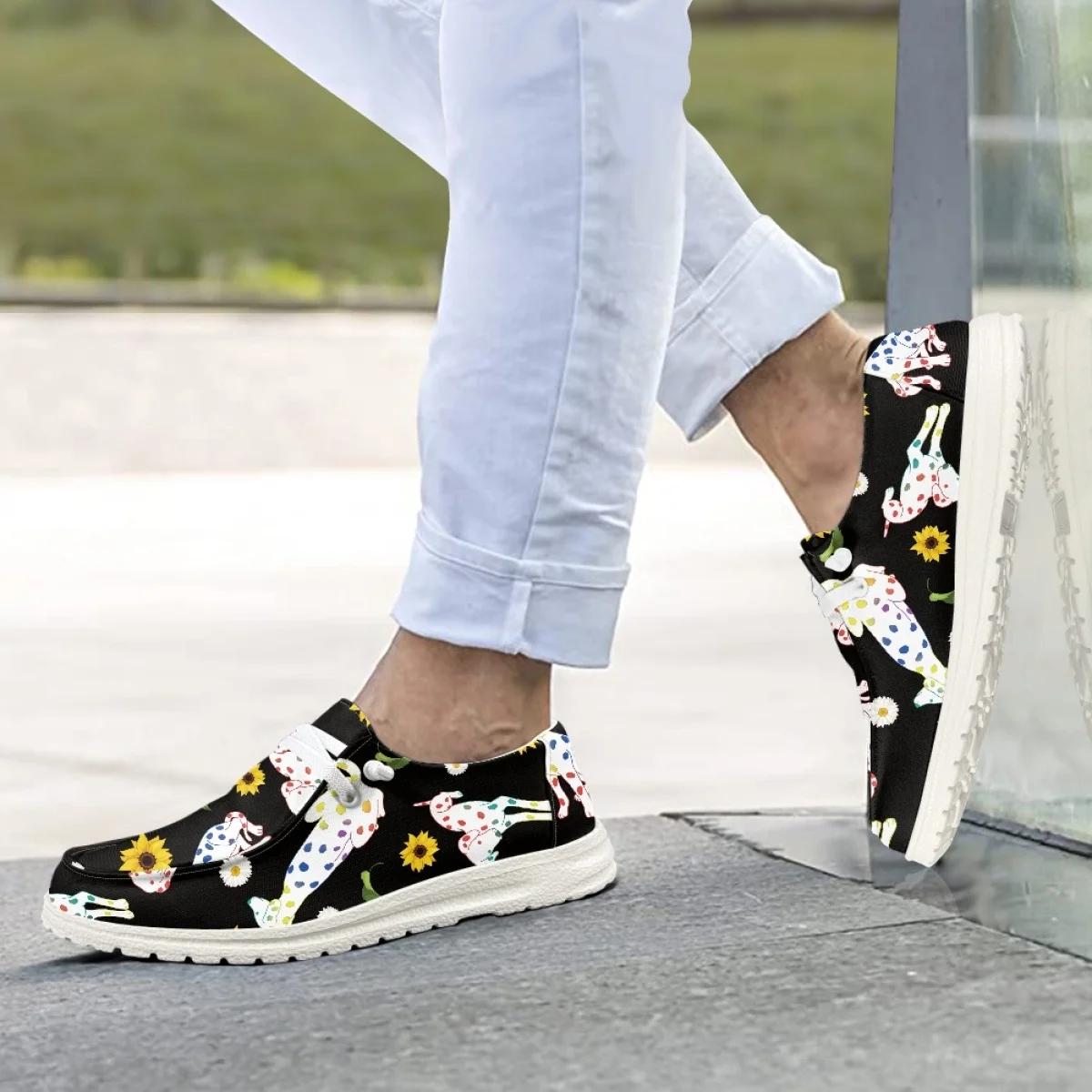 

INSTANTARTS Colorful Dalmatians Cartoon Print Men's Casual Soft Sole Slip-on Loafers Women's Fashion Lightweight Soft Flat Shoes