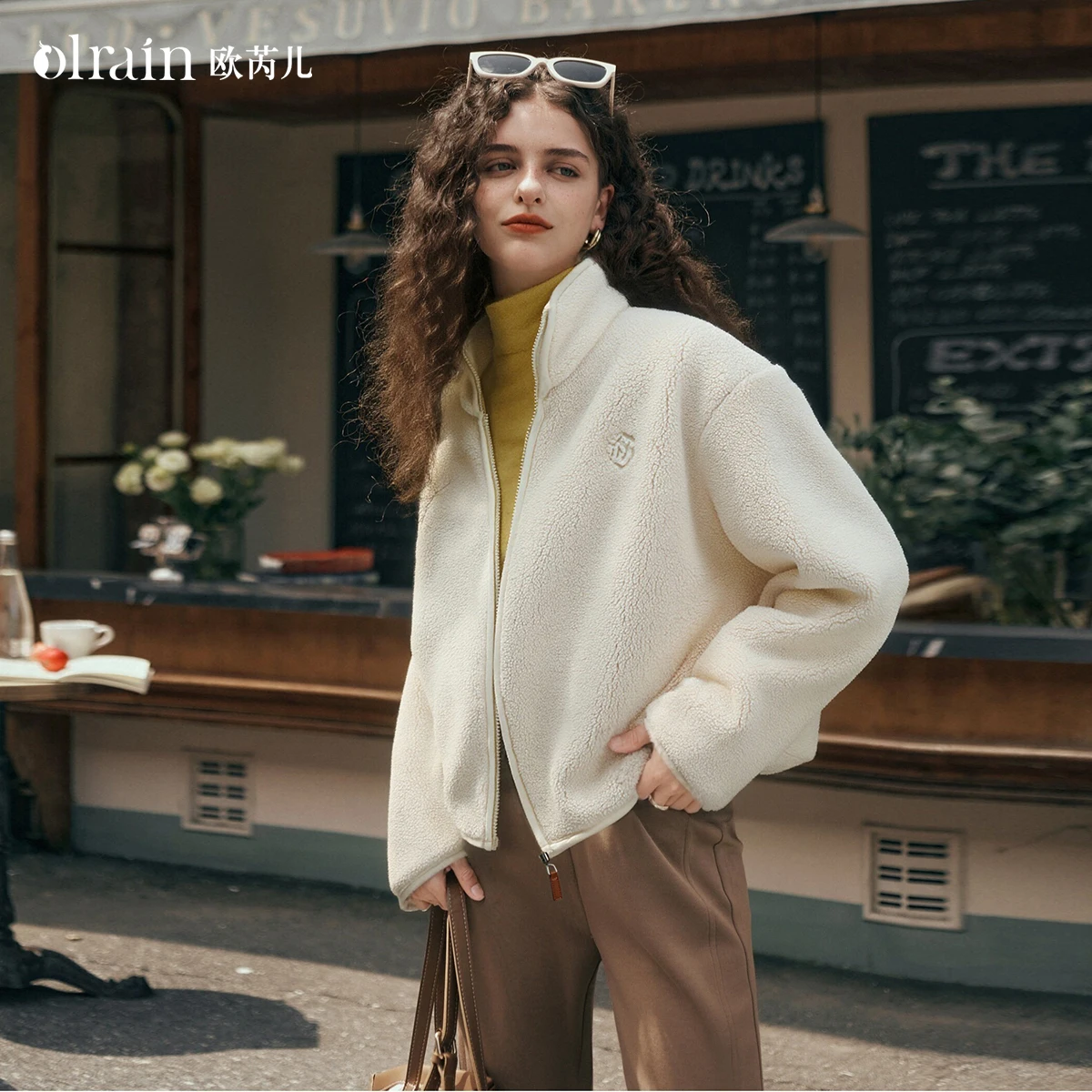 

OLrain Women's Simple Fleece Jacket 2025 Autumn New Commute Solid Zipper Coats Stand Collar Long Sleeve Jackets GO57DW001839