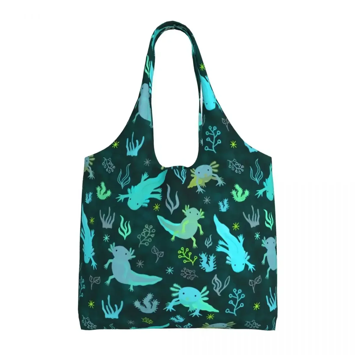 

Cute Axolotl Pattern Shopping Tote Bags Recycling Salamander Animal Canvas Groceries Shopper Shoulder Bag Photography Handbags