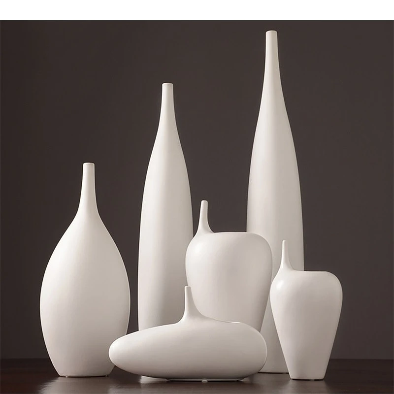 

Minimalism White Ceramic Vase Desk Decoration Artificial Flowers Flower Pots Slender Bottle Mouth Porcelain Vases