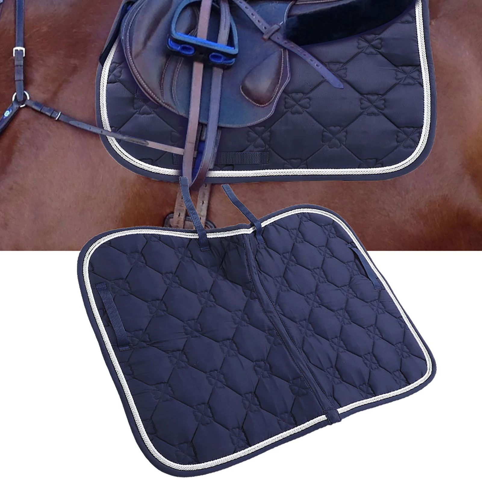 Cotton Horse Saddle Pad 99x68cm Breathable Sweat Absorption Soft Sponge Filling with PP Webbing Handle for Riding