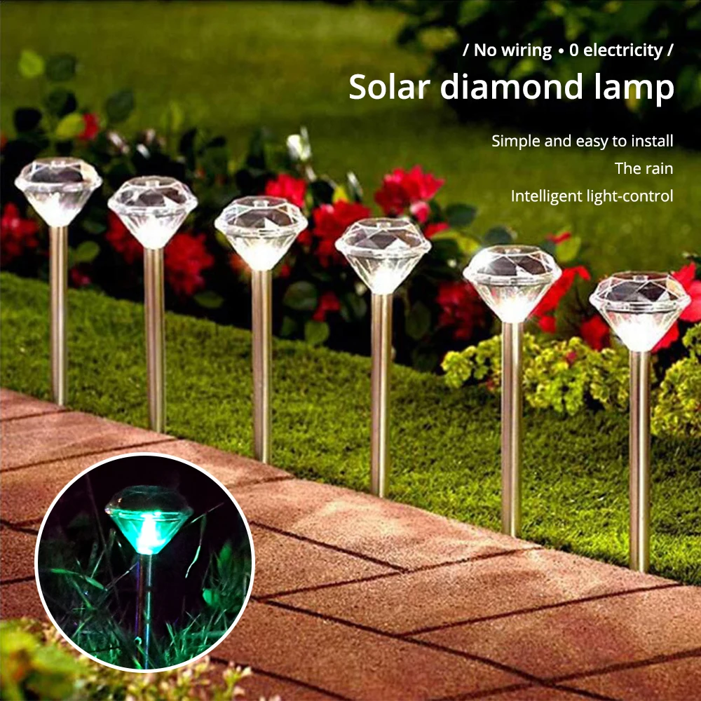 

Solar straight pole diamond light LED outdoors waterproof lawn ground plug landscape courtyard creative garden decorative lamps