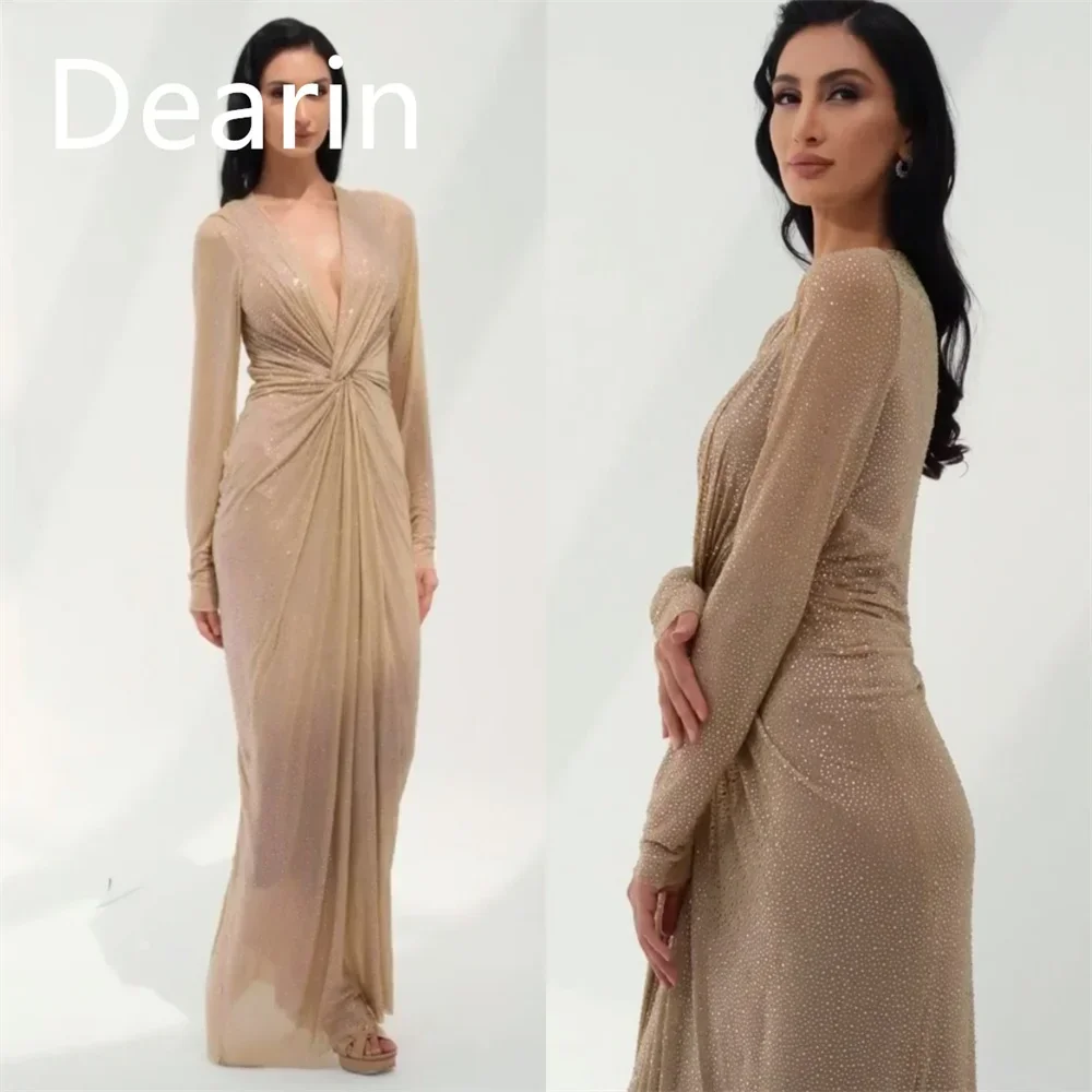 

Customized Evening Dress Prom Gown Party Occasion Women YPMWZX V-neck Column Ankle Length Skirts Draped Bespoke Dresses