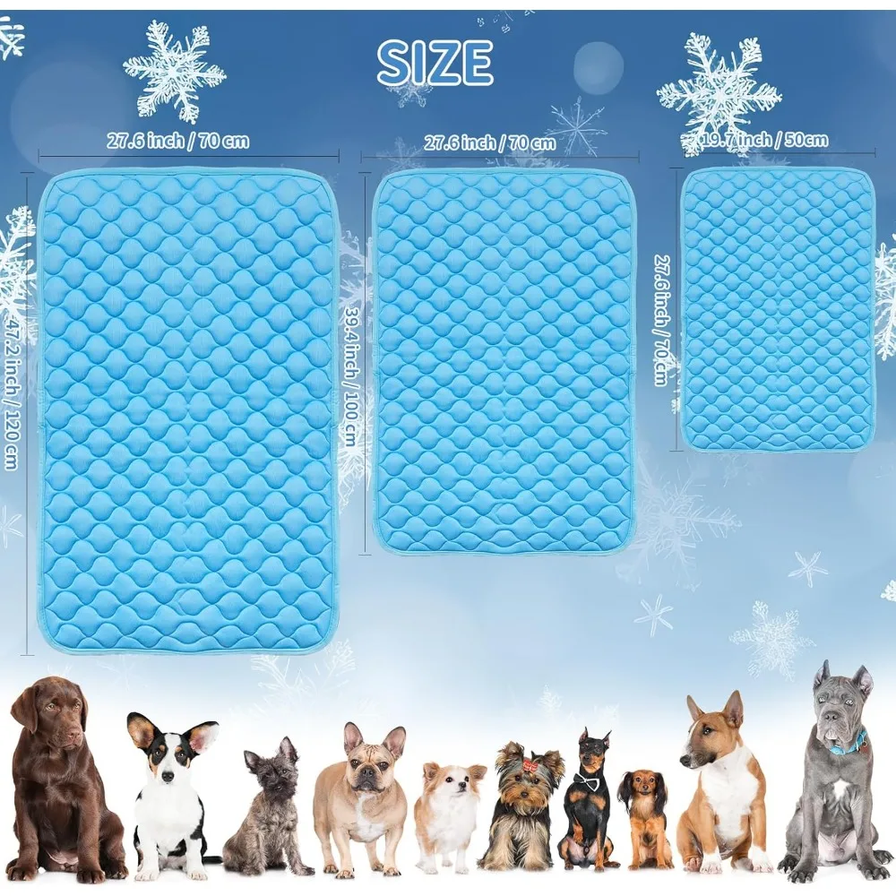 Washable Dog Cooling Mat Ice Silk Cool Mat for Pet Self Comfortable Blanket Dog Pad Blue
