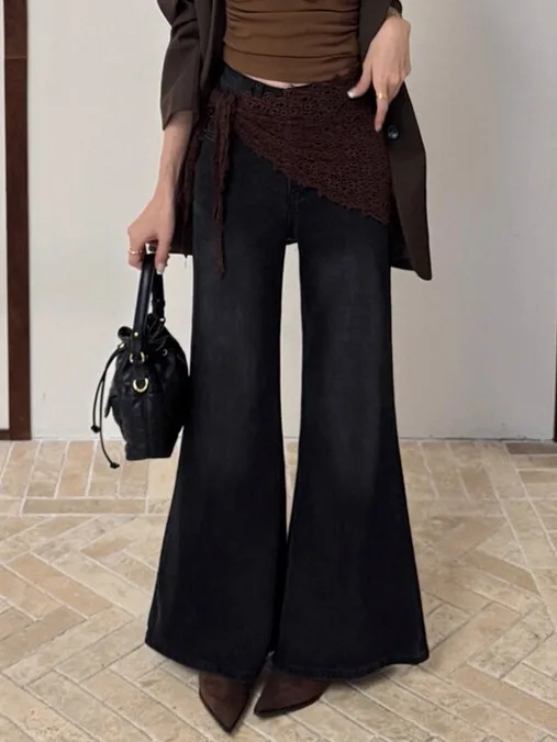 

Широкие джинсы Bla Bell Bot, женские осенние модные джинсы, новинка 2025, высококачественные драпированные прямые длинные брюки, женские джинсы