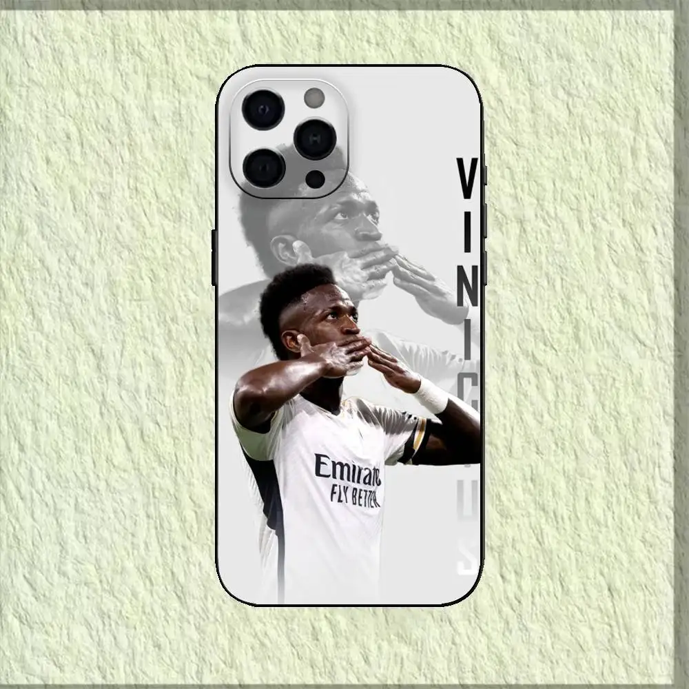 جراب هاتف V-Vinicius J-Junior مصنوع من السيليكون باللون الأسود الناعم لهاتف IPhone 17,16,15,14,13,12,11,XS,Plus Pro Max