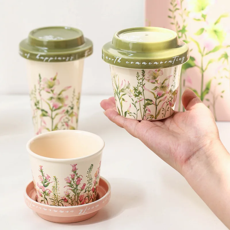 Lily Wind Chimes Spring Ceramic Coffee Cup with Lid Hand Cup Large Capacity Water Cups with Lid Office Mug Sessile