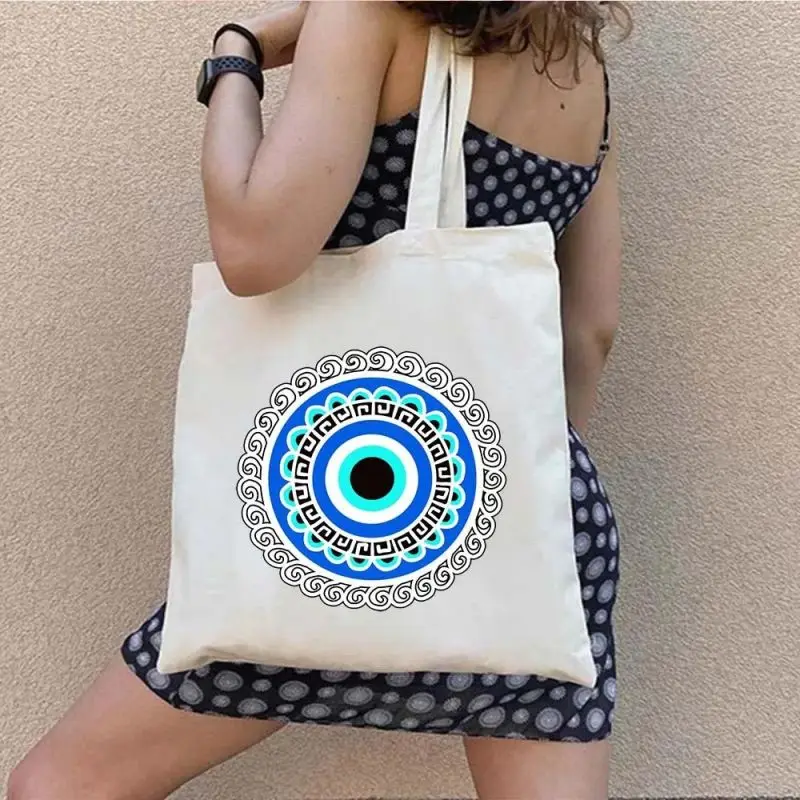 Graffiti Greek Evil Eye borsa a tracolla in tela stampata ragazze alla moda per i viaggi pendolari quotidiani Shopping Tote Bag da donna decorare