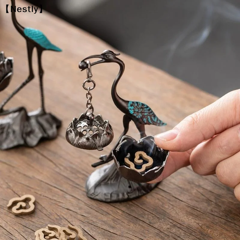 Chinese Style Incense Burner Zinc Alloy Good Symbolism Incense Holder Accessories Red-crowned Crane Indoor Aromatherapy〔Nest〕