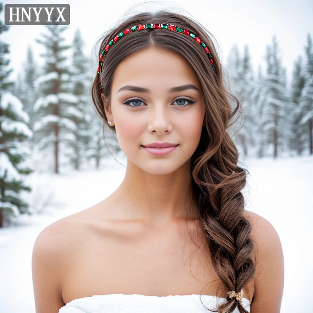 HNYYX Red Rhinestone Headband Narrow Edge Green Crystal Headwear Fashion Woman Hair Accesories Bridesmaid Gift A12