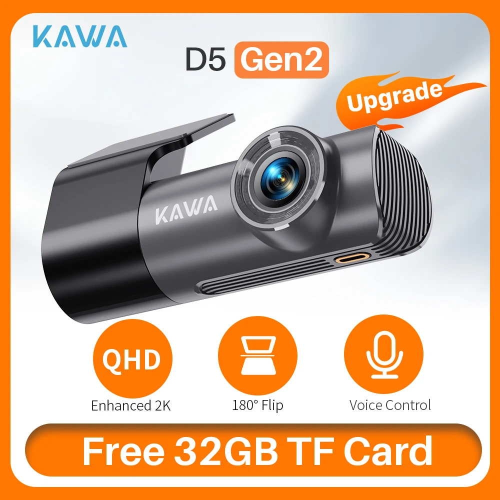 

Видеорегистратор D5 Gen2 KAWA, автомобильный видеорегистратор 2K, Wi-Fi, приложение/автоматическая камера с голосовым управлением, ночное видение, карта TF32, новое обновление видеорегистратора