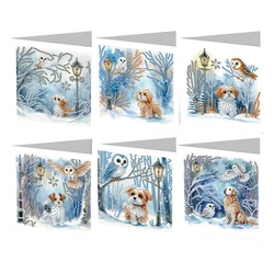6pcs DIY Rhinestone Painting Greeting Cards Floral Diamond Embroidery Diamond Mosaic Postcards Christmas Birthday Thank You Card